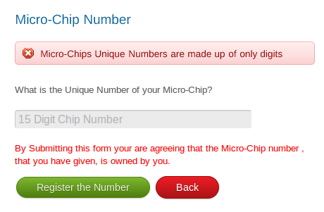 Screenshot of Format Error in Microchip Number
