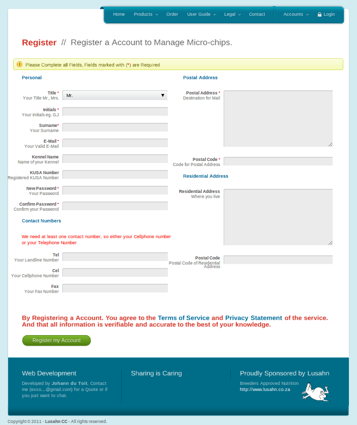 Screenshot of Register Account Screen